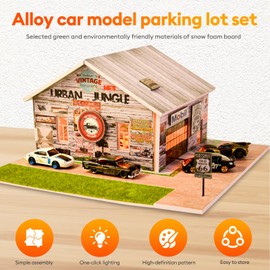 1/64 Diorama,Display Case for Hot Wheels Garage with LED,Storage Case Compatible with Hot Wheels&Matchbox Cars,1/64 Scale Diecast Car Display, Warehouse Scene (NO Cars)