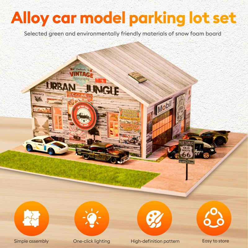 1/64 Diorama,Display Case for Hot Wheels Garage with LED,Storage Case