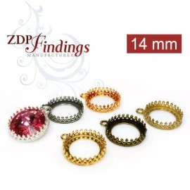 ZDP USA (10pcs ) 14mm Solid Brass ,Antique Silver Bezel Cup ,Fit Rivoli 1122,