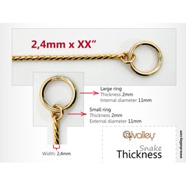 Alvalley Metal Chain Dog Show Collar - Pet Slip Collar for Shows - Fine Brass Snake Choke Chain Collar - Adjustable for Toy, Small, Medium, Large, and Extra Large Dogs (Gold, 24", 2.4mm Thick)