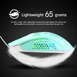KUIYN 383 PRO M5 Ultralight Wired Gaming Mouse, Lightweight Honeycomb Shell, Pixart PAW3325, 6 Adjustable DPI 12000, 26 RGB Breathing Mice with Backlight, 65g, Optical USB Mice Model