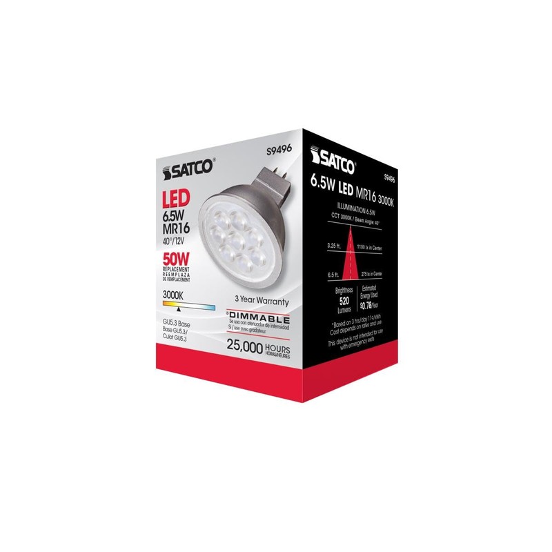 Satco Lighting S9496-6.5 Watt Dimmable MR16 Low Voltage LED Light