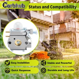 Carbhub Carburetor for Murray M2500 M2510 for Hyper Tough H2500 H2510 String Trimmer for Craftsman WS210 WS2200 for Troy Bilt TB22 TB21EC Trimmer 25cc 27cc Carburetor Replace 753-06190 WT-973