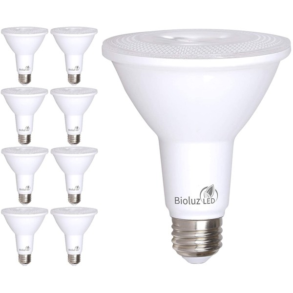 Bioluz LED 8 Pack PAR30 LED Bulb 90 CRI 10W = 100 Watt Replacement Soft White 3000K Indoor/Outdoor Dimmable UL Listed Title 20 High Efficacy Lighting