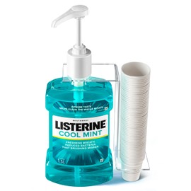 Practical Mouthwash Dispenser Specially Designed to Fit Only Listerine 1.5 or 1 L bottles with cups, holder, and pump.