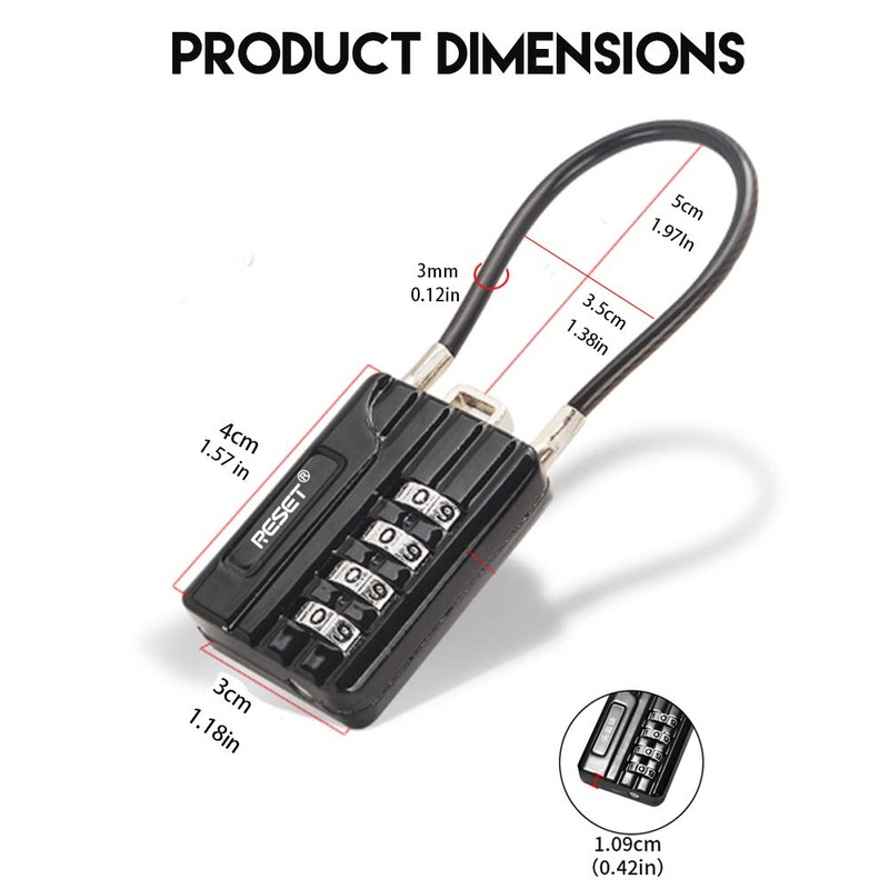 RESET -200 4-Digit Combination Lock with 10 cm Wire Rope,