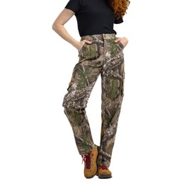 Realtree Camo Cargo Women's Pants, 6 Pockets, Cotton Ripstop, Outdoor Performance (US, Alpha, Small, Regular, Regular, APX Camo)
