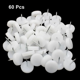 Jiozermi 60Pcs 18mm Nail on Furniture Glides, Nylon Chair Glides, Nail Chair Leg Floor Protectors, Nail Chair Floor Protectors, Furniture Sliders, Chair Feet Pads, Furniture Pads(White)