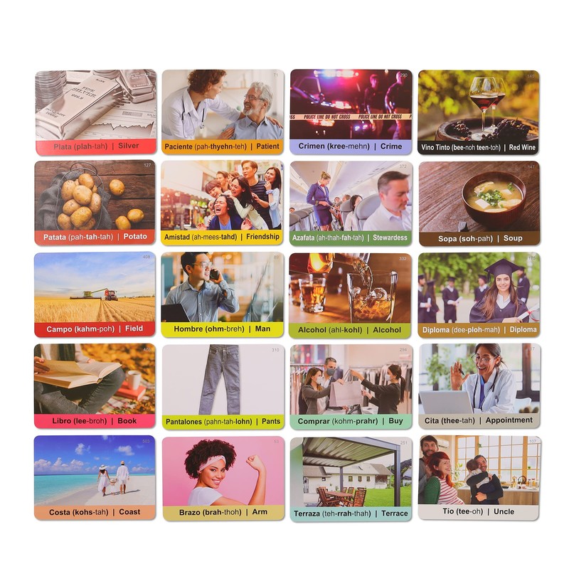 Spanish Vocabulary Flash Cards for Kids & Adults Beginners –