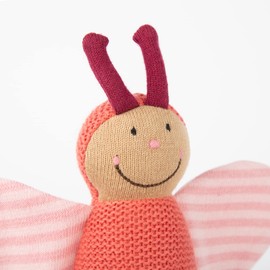 SIGIKID 39674 Knitted Grip Toy Butterfly Knitted Love, Baby Toy Made of Cotton Knit with Wooden Ring and Rattle for Gripping, Listening and Playing for Babies from 3-12 Months, Pink, 16 x 20 x 5 cm