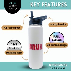 Funny Gifts for Teenage Boys, Girls - Cool Funny Bruh Water Bottle Tumbler - for Teenager, Tween, Boyfriend, College Guys, Preteens, Tech Gamers, Women - Insulated Cup Great for Birthday