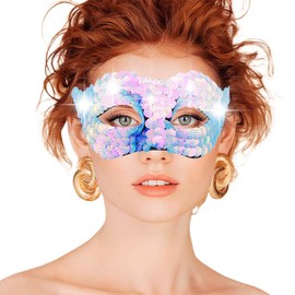 Auwoyss Masquerade Mask for Women Shiny Sequins Women Masks Mardi Mars Costume Mask Venetian Prom Party Face Masks (Blue)