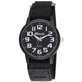 Ravel - Men's Modern Workwear Watch with Easy-Fasten Strap - Black/Black Dial/Black Strap