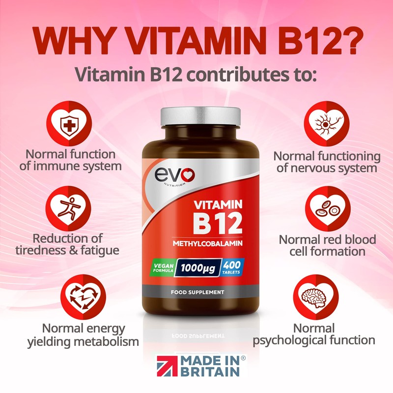 Vitamin B12 1000mcg Methylcobalamin | 400 Vegan Tablets | Reduction