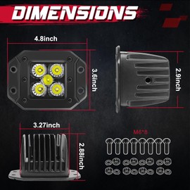 OFFROADTOWN Flush Mount LED Pods,2PCS 5 Inch 100W LED Driving Lights Spot Flood Combo Beam Reverse Backup Light Waterproof Flush Mount Light Pods Off Road Lights for Truck Pickup Jeep UTV ATV SUV