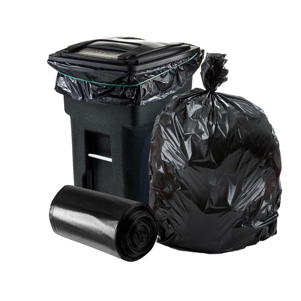 Plasticplace 64-65 Gallon Trash Can Liners for Toter │ 1.2 Mil │ Black Heavy Duty Garbage Bags │ Rolls │ 50” x 60” (100 Count) (W65LDBTL12RL)