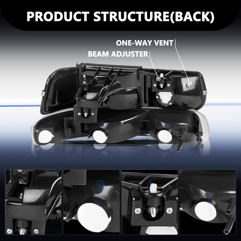 Aosky Headlight Assembly with bumper lights 4pcs Fits for 1999-2002