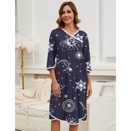 Becotal Plus Size Nightgowns for Women Soft Cotton Mumu Floral Print 3/4 Long Sleeve House Dresses for Women with Pockets Moo Moos for Women Mumu Moomoo Dresses for Women Maternity Cotton Nightgown