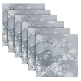 senya Christmas Cloth Napkin Winter Silver Snowflakes Print Cloth Napkin Set of 6 Washable Reusable Polyester Table Napkins for Family Dinner Party Holiday