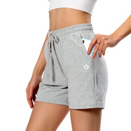 Ksmien Bermudas de algodón de punto para mujer con bolsillos profundos para mujer, sala de estar, caminar, correr, atletismo, Gris claro, XXL