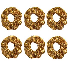 6 Pcs Sparkle Sequin Hair Scrunchie Hair Bobbles Metallic Elastics Ponytail Holders Hair Wrist Ties Bands Cloth Scrunchies for Show Gym Dance Party Club Girl Women (Gold)