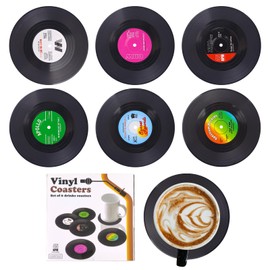 Vintage Vinyl Record Coasters - 6 Pcs of Music-Inspired Drink Coasters, Protect Your Tabletop from Damage