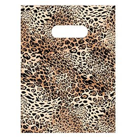100 Count 7.8" x 11.8" Plastic Merchandise Bags, Shopping Bags, Retail Bags, Gift Bags with Die Cut Handles - Leopard Print