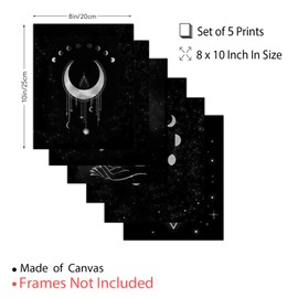 ORIGACH 5 Stück Mondphasen-Wandbilder, 20x25 cm Minimalistische Boho-Wanddekoration, Mondphasen Stern Hexen Wandbilder, Ungerahmte Leinwandbilder Kunstwerke für Badezimmer Schlafzimmer Galerie