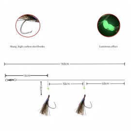 DAYUYUE Double Fishing Hook Sabiki Spring Rigs with Luminous Beads 8 Pieces Set Hook Size 4/0 5/0 6/0 7/0