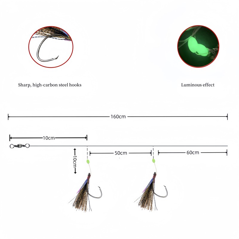 DAYUYUE Double Fishing Hook Sabiki Spring Rigs with Luminous Beads