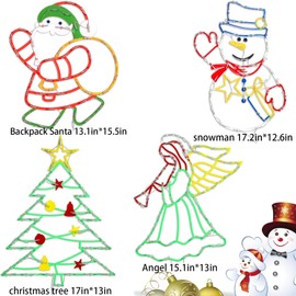Christmas Decorations - 16" Christmas Window Silhouette Lights Decorations - 4 Pack Colour Lighted Christmas Tree ＆ Snowman ＆ Angel ＆ Santa for Holiday Indoor and Outdoor Wall Door Window Decorate