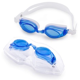 Adult Swimming Goggles with Case | Light Color Tint, UV Protection, Anti-Fog | Silicone, Watertight, Lightweight & Low Drag | Great for Team Sport Training, Competition, Recreational (Blue)