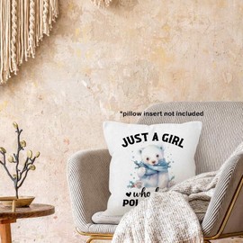 MONALET Just a Girl Who Loves Polar Bears Throw Pillow Covers 18x18, Gifts for Polar Bear Lovers Women Girls, Winter Christmas Polar Bear Decor Pillow Case Pillowcase for Bedroom Living Room
