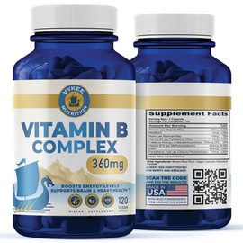 Vykee Nutrition B Complex Supplement – High-Potency B Vitamins with 750mg DFE Folate, 440mcg B12/Biotin | Vegan Non-GMO | Supports Cellular Energy Production & Red Blood Cell Formation | 120 Capsules