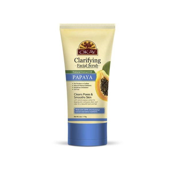 OKAY | Papaya Facial Scrub | Moderate Exfoliant | Cleans Pores - Smoothes Skin | Natural Papaya Extract | 6 oz