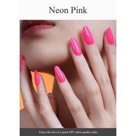 AutyaMee Semi Cured Gel Nail Strips (Neon Pink), 20 Pcs Gel Nail Wraps, Stickers, UV Light Required