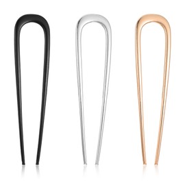 Lnngub Pack of 3 U Shaped Hair Pins, 3 Colours Stainless Steel Vintage 2 Prong Hair Bun Pins for Women and Girls, U-Shaped Hair Pin for Everyday and Delicate Occasions (14 x 3.5 cm)