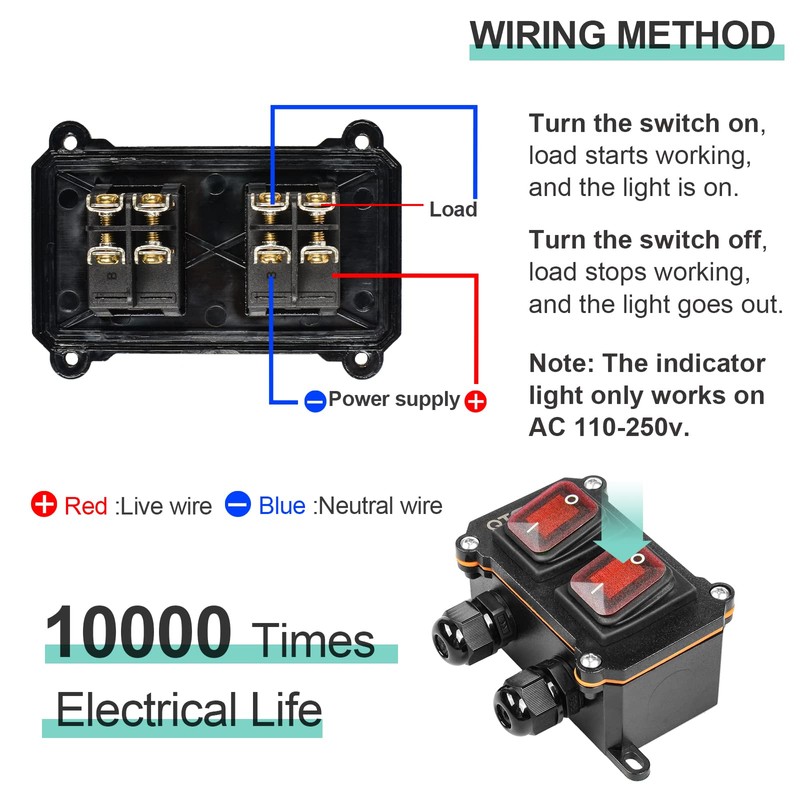QTEATAK Inline Cord Switch Outdoor Switch DPST AC/DC 20A-125V, 16A-250V,