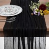 DOLOPL 8 PCS Black Cheesecloth Table Runner Boho Gauze Table