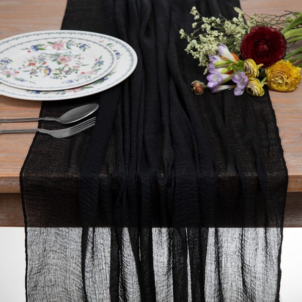 DOLOPL 8 PCS Black Cheesecloth Table Runner Boho Gauze Table