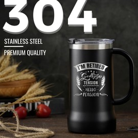 Onebttl Retirement Gifts for Men, Retirement Beer Mug with Handle and Lid, 24oz Stainless Steel Stein Tumbler for Retired Men - Goodbye Tension