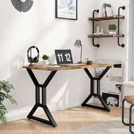 Glastined Metal Table Legs 24" H x 28" W Furniture Desk Bench Dining Table Legs Gourd Shape Heavy Duty Desk Legs with Adjustable Feet Set of 2 Black
