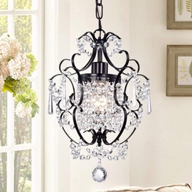 Riomasee Plug in Chandelier Mini Black Chandelier 1 Light Elegant Chandelier Crystal Iron Ceiling Light Fixture for Bedroom,Girls Room,Bathroom