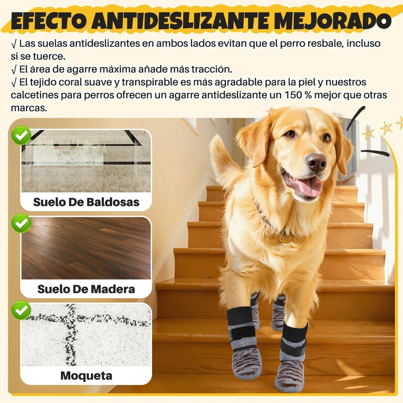 SlowTon Calcetines Antideslizantes para Perros, 4/6 Piezas Doble Cara
