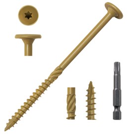 LIONMAX Wood Screws #14 x 4-1/2 Inch, 50-PCS, Heavy Duty Structural Lag Screws, Rust Resistant Coated for Exterior Decking/Construction/Timber/Landscape, Star Drive Flat Head, T30 Bit Included, Bronze