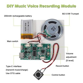 ALMOCN Sound Recorder Module 16MB Push Button Activated Sound Module with Speaker DIY Music Voice Recording + Type-C Cable for DIY Music Box Greeting Card DIY Projects