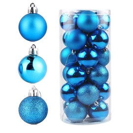 POFET 24pcs 4cm Blue Christmas Tree Balls Baubles Ornament Pendant for Xmas Festival Party Garden Decorations
