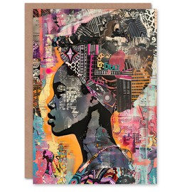 Artery8 Greeting Card African Woman Headwrap Portrait Modern Colourful Blank For Him Or Her Art Birthday Card