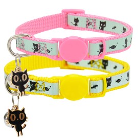 Barleygoo 2 Pack Glow in The Dark Cat Collar with Bell Breakaway Safety Cat Puppy Collars with Pendant