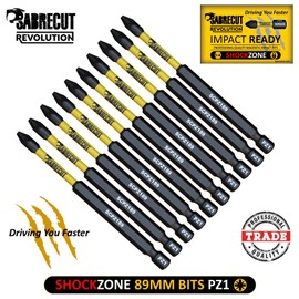 10 x SabreCut SCPZ189_10 89mm PZ1 Magnetic Impact Screwdriver Driver Bits Set Pozi Pozidriv Heavy Duty Compatible with Dewalt Milwaukee Bosch Makita and more